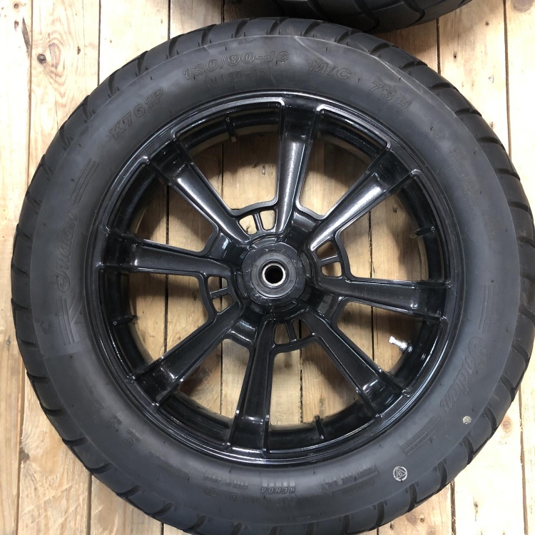 Pair of Indian Scout Bobber wheels with tyres